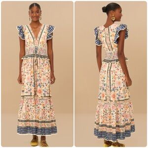 Farm Rio Cream Superbloom Tapestry Maxi Dress